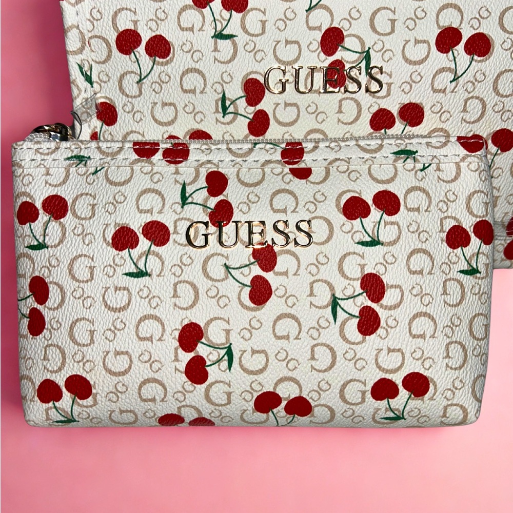 NWT GUESS | 2-Piece Cherry Print Makeup & Brush Bag Set - Picture 3 of 10